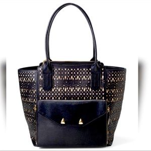 𝅺Stella & Dot The Shift Tote Black & Beige Eyelet Bag & Clutch